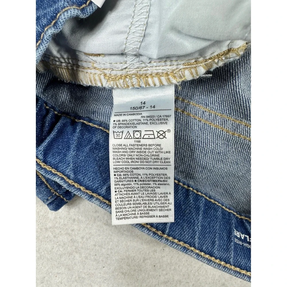 Old Navy Kids Girls Size 14 High-Rise Flare Embroidered Floral Blue Jeans NWT
